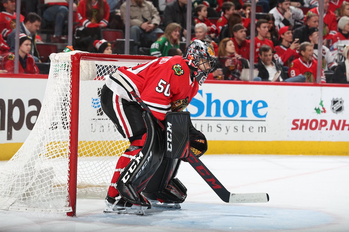 NHLBlackhawks's tweet photo. Forward David Kampf and goaltender Jeff Glass have been recalled from the @goicehogs. Corey Crawford has been placed on injured reserve. #Blackhawks https://t.co/Eb766KxmV5