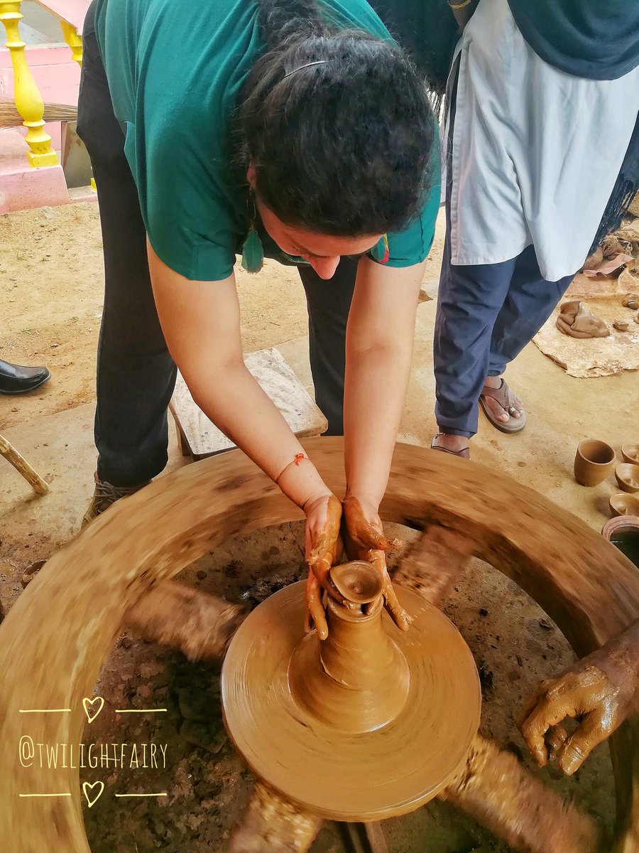 twilightfairy's tweet photo. Got to try my hand at #pottery in padavedu, #TamilNadu thanks to #SSTforindia where they impart the skill to villagers and help them earn a pretty good livelihood.
 1st Pic shows how professionals do it. 

Next shows the modern art I made when I tried my hand at it 😂😎

 #travel https://t.co/lPHstQAa3w
