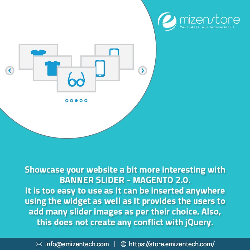 EmizenTech's tweet image. Showcase your website a bit more interesting with #BANNERSLIDER - #MAGENTO2.0. It is too easy to use as It can be inserted anywhere using the widget as well as it provides the users to add many slider images as per their choice.
buff.ly/2DY0b8j
#MagentoExtensions