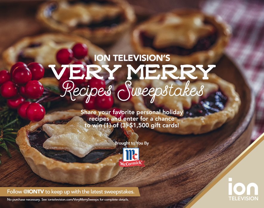 iontv's tweet photo. Last chance to enter our #VeryMerrySweeps for a chance to win 1 of 3 $1,500 gift cards! Click on the link to enter NOW! Brought to you by  @mccormickspices. https://t.co/MStWflAf9H https://t.co/rzS5vYialF