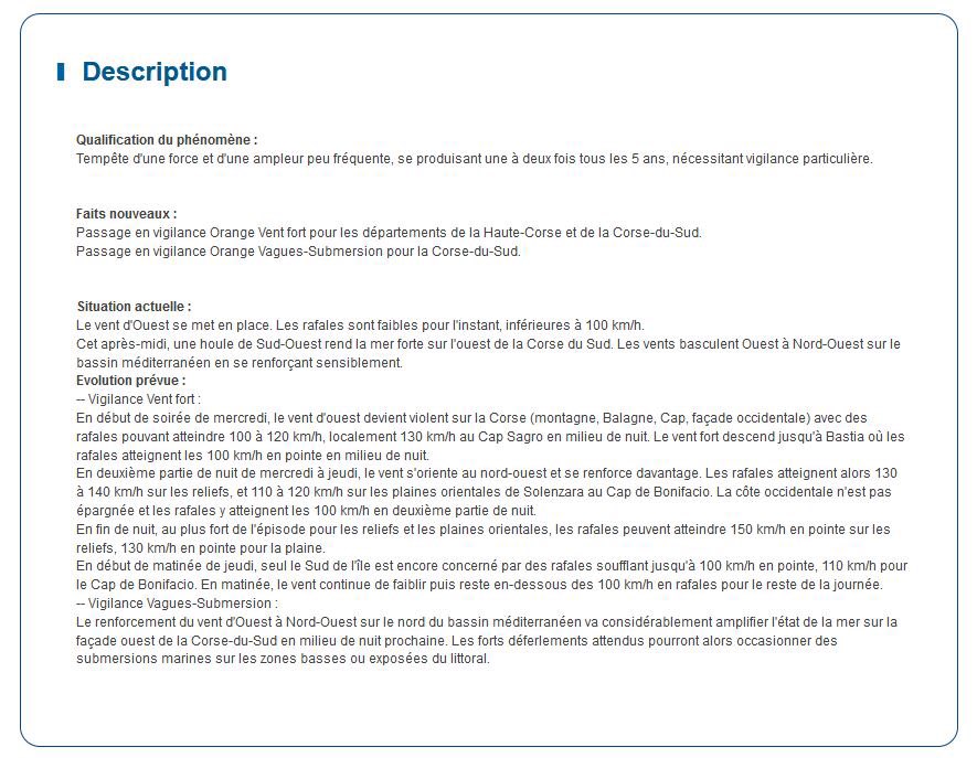 #Météo2A #Météo2B La #Corse est placée en vigilance orange "vent violent", la Corse du Sud est aussi en vigilance orange "vagues-submersion"
Pour plus d'infos <a href="/VigiMeteoFrance/">VigiMétéoFrance</a> vigilance.meteofrance.com/Bulletin.html?…
Respectez les consignes de prudence ⤵️