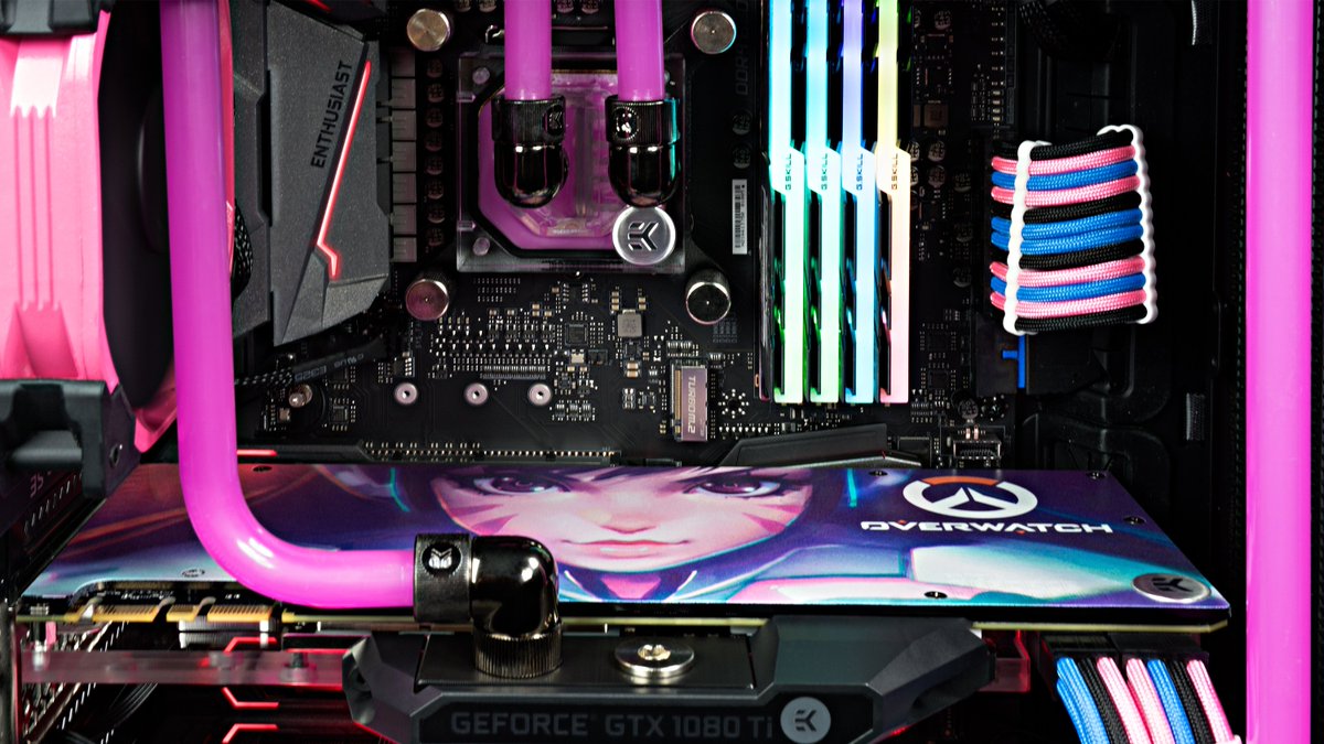 Here are more pictures of the <a href="/PlayOverwatch/">Overwatch</a> D.va themed system we did with @EKWaterBlocks. Thank you again to all the partners that helped out, @xlr8gam1ng, <a href="/Ensourceddotnet/">Ensourced Customs</a>, <a href="/primochill/">PrimoChill</a>, GoGrafix. :D