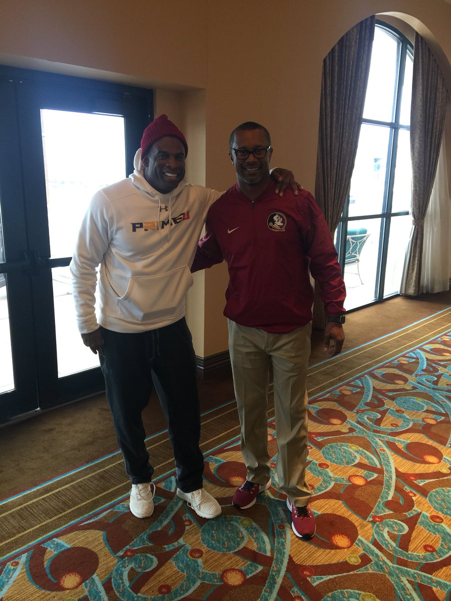 CoachTaggart's tweet image. It was great catching up with the G.O.A.T. @DeionSanders 😳😳😳 Go Noles!🍢🍢 #DoSomething