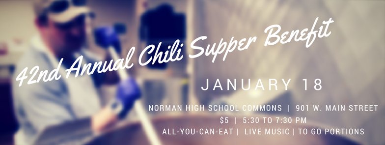 normanokpd's tweet photo. It's that time of year! The 42nd Annual Chili Supper Benefit will take place on Jan. 18 from 5:30 to 7:30PM. All-you-can-eat chili for $5! Tickets are available TODAY at the Norman Police Department. #chilisupper18 #NPDCommunity https://t.co/jW114pLCM6