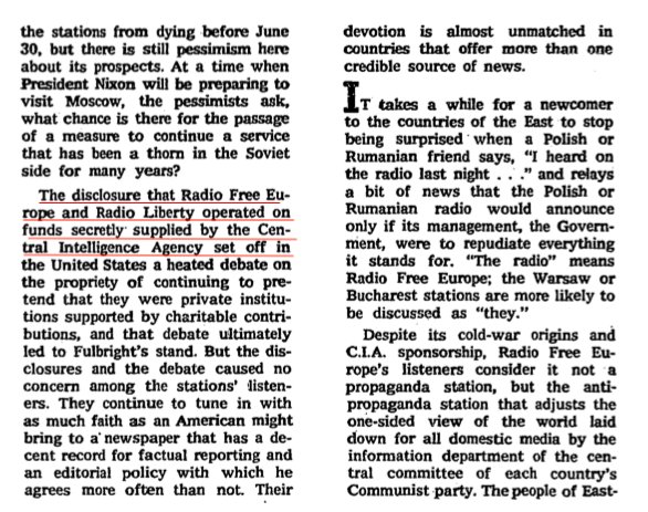 In 1972, Senator Fulbright wanted to shut down America's government-fnded propaganda radio stations RFE/RL: "I submit that these radios should be given an opportunity to take their rightful place in the graveyard of cold‐war relics." They weren't shut down, but expanded.NYT:
