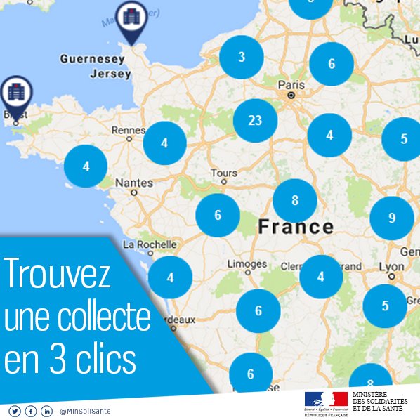 Sante_Gouv's tweet photo. [#DonDuSang] Où peut-on donner son sang ?
🗺 Trouvez un point de collecte sur la carte, avec l' @EFS_Officiel 
➡️ https://t.co/KDuxxFl0Qn https://t.co/U2JENRKLcr