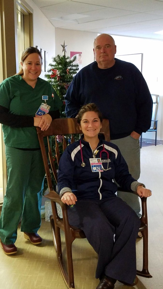BuzzLowe's tweet photo. I turned over the keys to a custom made rocking chair to the UMMC maturity nursery this a.m. The looks on their faces was priceless #rocking-chair #maturnity https://t.co/P50DXWqZKw