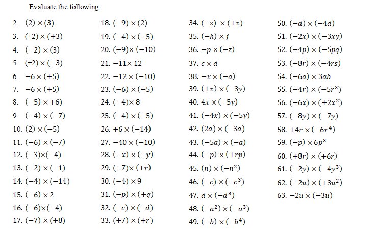 Jo Morgan Thanks To Littlemissdwyer For Typing Up These Products Of Directed Numbers Questions From A Classbook Of Algebra I Think This Skill Is Often Practised With Numbers But Rarely