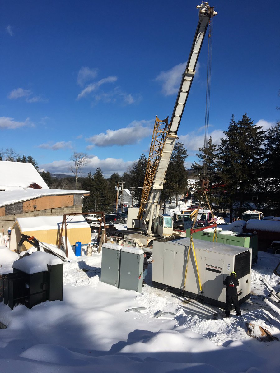 SkiMagicVT's tweet photo. A huge snowmaking capital investment project nearing completion with arrival of electric compressor to replace diesel ones #makebettermagic #efficiencyvermont #greenmountainpower https://t.co/EFGuofTh7y