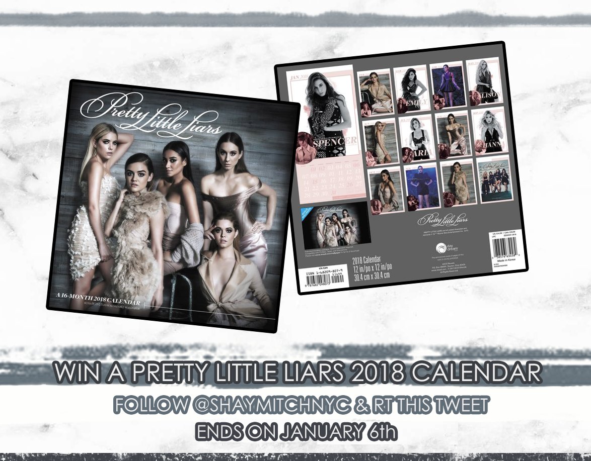 I am giving away two (2) #PrettyLittleLiars 2018 calendars featuring pictures of all FIVE girls!

Follow &amp; RT for a chance to win one!
International #giveaway ends January 6th.