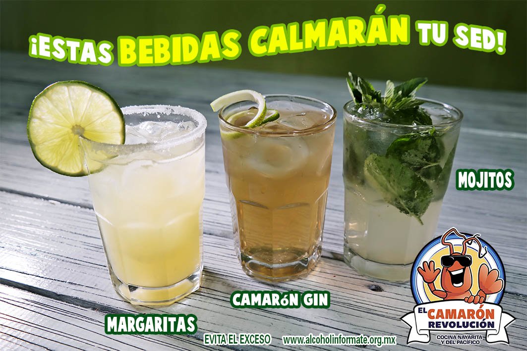 CamaronRevoluci's tweet photo. ¡Estas bebidas calmarán tu sed! ¡Recuerda que de Lunes a Viernes Camarón trae para ti, las margaritas, mojitos y camarón Gin a sólo $35! https://t.co/WZsBckAAdJ