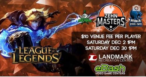 ZehnMasters's tweet photo. Come out and play on Saturday, December 30th in our second League of Legends qualifier in our Zehn Masters series at our Terre Haute and Peoria locations. Bring your best team! For more information on the event, follow the link here: https://t.co/PfG32hnYMZ https://t.co/rY6xbBd9p2