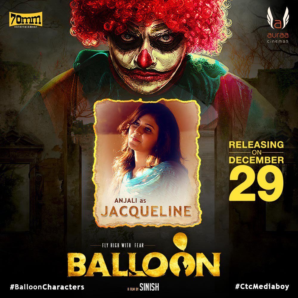sri50's tweet photo. #BalloonCharacters @yoursanjali as #Jacqueline
#Balloon29thDec
@Actor_Jai @yoursanjali @jan_iyer @sinish_s @auraacinemas https://t.co/NxQsOLLb4M