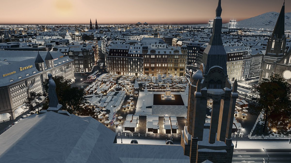 Aquila_Sol's tweet image. Welcome to the Weihnachtsmarkt in Wyebruck! (Somehow I always keep forgetting about Twitter and Instagram, lol. A few days late, oh well!) #citiesskylines #paradox #game #steam #pcgame #colossalorder #ChristmasMarket #Winter #Snowfall