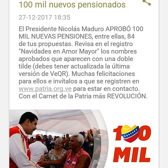 #2018DeBatallaYVictoria 84 pensiones fueron aprobadas hoy para el municipio Seboruco, el mejor regalo de navidad para nuestros abuelos de la Patria gracias a Dios y al Presidente <a href="/NicolasMaduro/">Nicolás Maduro</a>