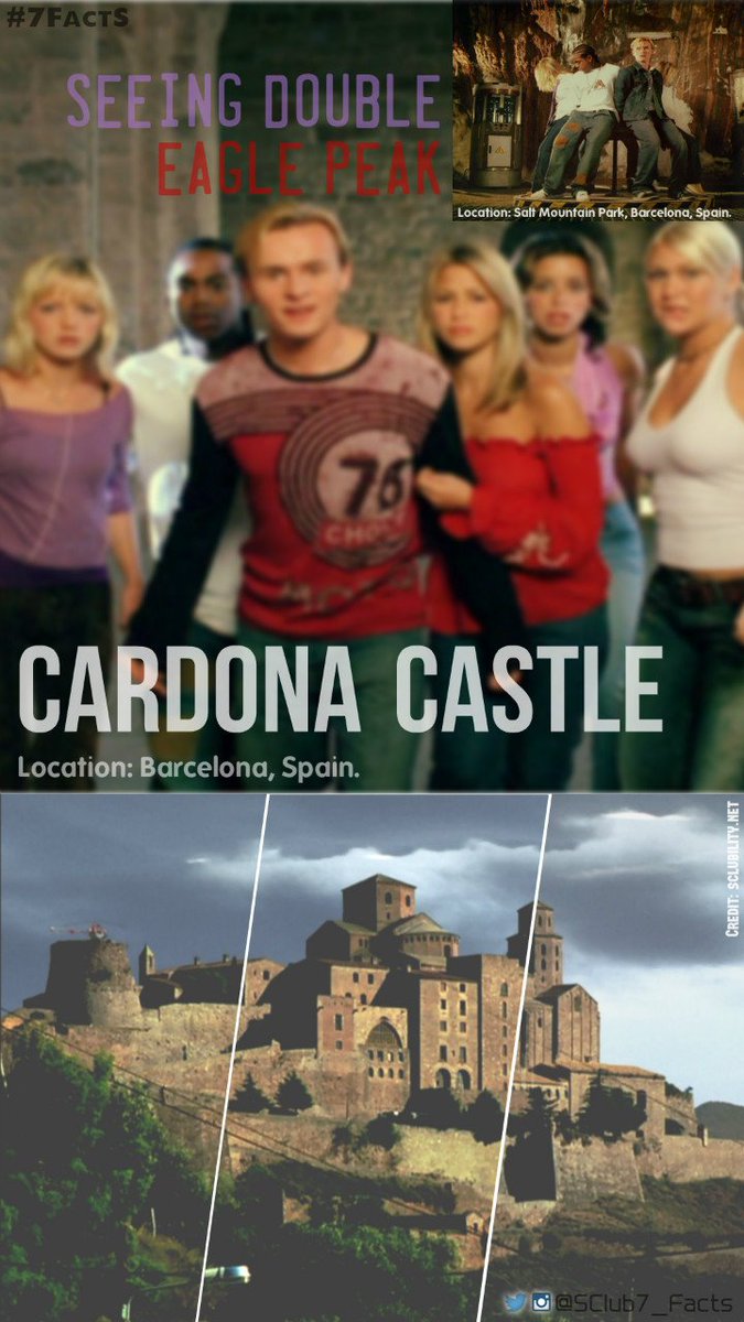 SClub7_Facts's tweet photo. #SC7Fact: Cardona Castle was the main filming location in #SeeingDouble Eagle Peak's inside scenes. But the Salt Mountain Park was the location to film the Victor Gaghan's laboratory.
Located (both) in Barcelona, Spain.
*Credit: @SClubility https://t.co/1unxR4Qe6a