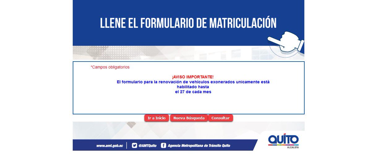 Godiano's tweet photo. @AMTQuito Estimados, su portal no me genera un turno para la matriculación
Yo ya cancelé todos los valores (multa de calendarización, matricula y revisión) 
Mi vehículo es del 2017, PLACA: PCS 6555, y es exonerado. ¿Cómo puedo realizar el trámite? Muchas gracias por su ayuda https://t.co/5OPKA5AcAq