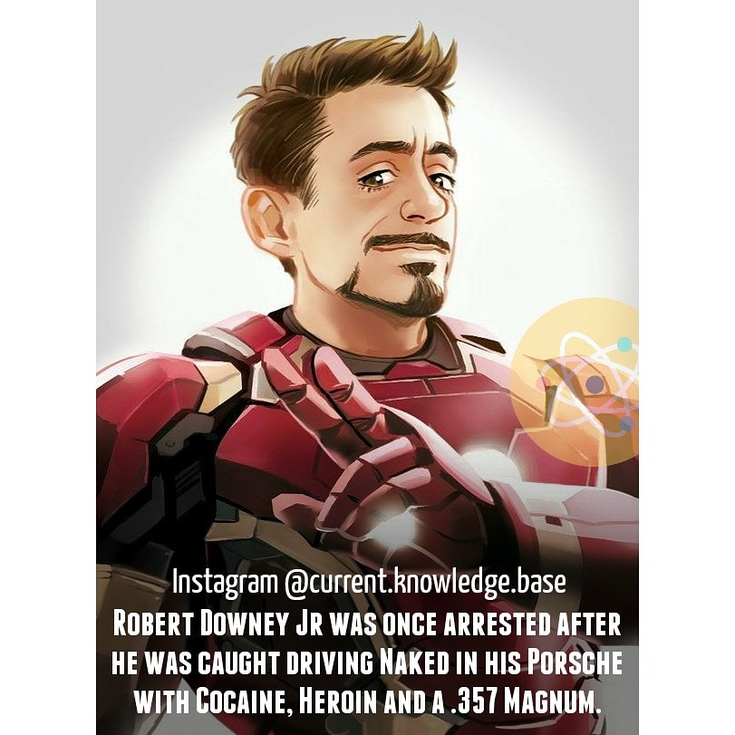 FactPro_'s tweet photo. #RobertDowneyJr was once arrested after he was caught driving Naked in his #Porsche with #Cocaine, #Heroin and a .357 Magnum.
#CarrieOnForever #Ashes #IndvsSA #BestOf2017 #WednesdayWisdom #BestPartof2017ForMe #TheGreatestShowman #KnowledgeCup #KnowledgeBox https://t.co/NbowYjn7tH