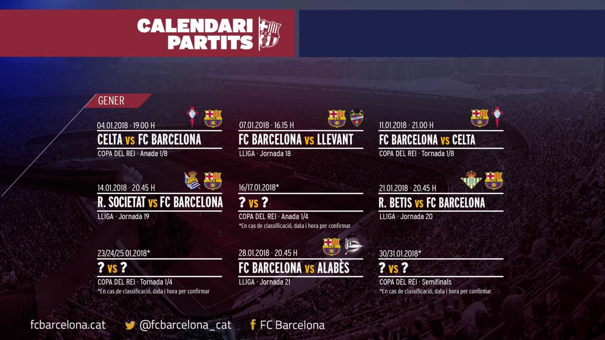 FCBarcelona_cat's tweet photo. 📆⚽️ Gener 🔴🔵 #ForçaBarça https://t.co/Kj3Pa8gimO