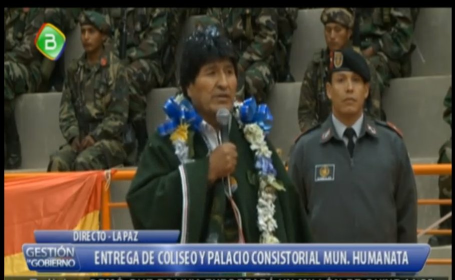 madretierrabol's tweet photo. #Ahora #LaPaz | Pdte. @evoespueblo en la entrega de coliseo y palacio consistorial en #Humanata: "Gracias a la unidad del pueblo ahora  tenemos obras" https://t.co/9oQ578mFeq