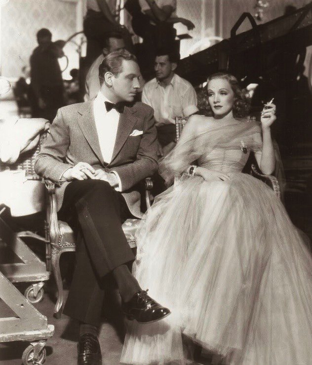 My grandfather said Marlene Dietrich placed mirrors behind his head so she could see how she looked kissing him.