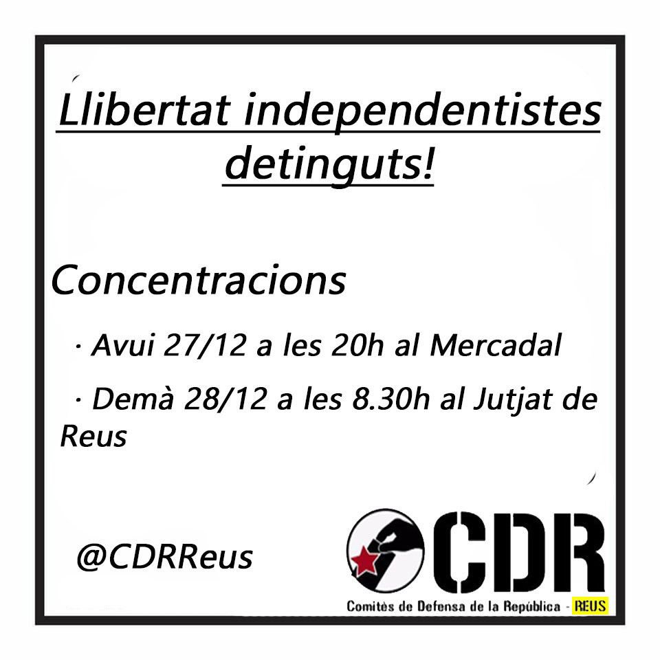 ANC_Reus's tweet photo. Demà al matí a partir de les 8:30 concentració a la porta dels Jutjats de #Reus. 

Els nostres companys @oriolciurana84 i Marta Llorens seràn portats a declarar davant la Jutjesa d’instrucció. Allí mateix esperarem que surtin per mostrar-los nostra solidaritat i recolzament. https://t.co/NiZiAXgovv
