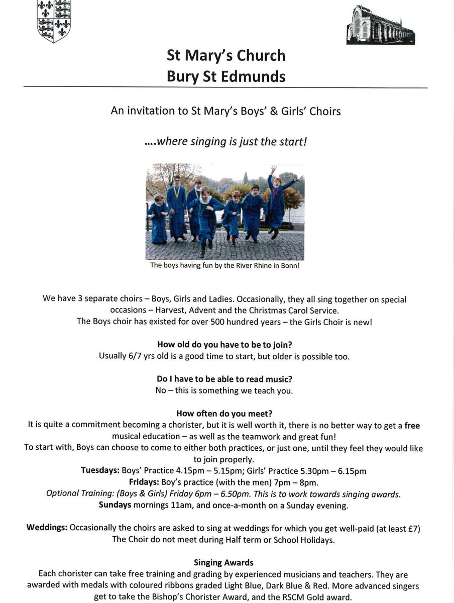 stmarysorg's tweet photo. Come &amp; join one of our choirs at St Mary’s Church, Bury St Edmunds. 
Boys, Girls, Ladies &amp; Men - 4 choirs with one aim! “Singing is just the start”!
@stmarysorg @StMarysChoirs @stmarystpeter @RSCMCentre https://t.co/69jhOvM31i