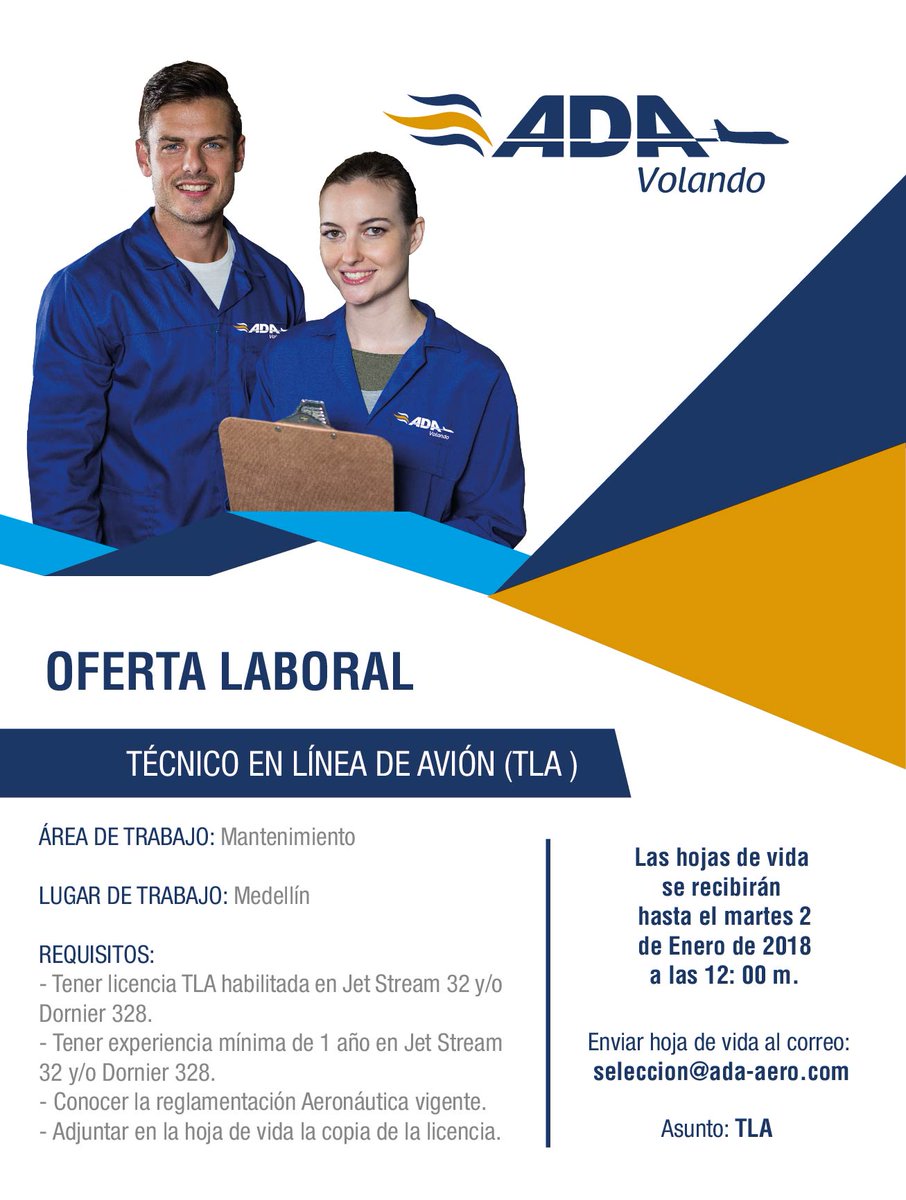 AerolineaADA's tweet photo. Trabaja con nosotros, en ADA #trabajosihay https://t.co/W4xkB3BaRp