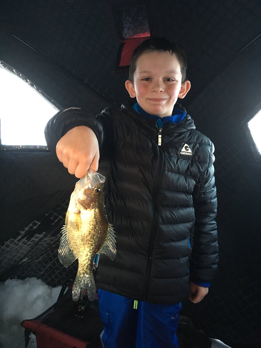 Mason with the first fish of the evening again! #icefishing #fishing #hardwater