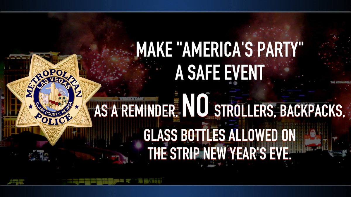 The following items are NOT allowed on the Strip during America’s Party; large bags, backpacks, coolers, strollers and glass bottles. #respecttheban #NYE2018 
library.municode.com/nv/clark_count…