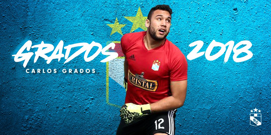 ClubSCristal's tweet photo. Es un gusto informar que el golero Carlos Grados amplió su contrato con el club rimense por un año más, por lo que seguiremos disfrutando de su seguridad y compromiso para defender la portería celeste. ¡Vamos Carlos, que el 2018 será nuestro! ⚽ 🖊 🔝 #Grados2018 #LaRazaCeleste https://t.co/Nmo6cWuAQL