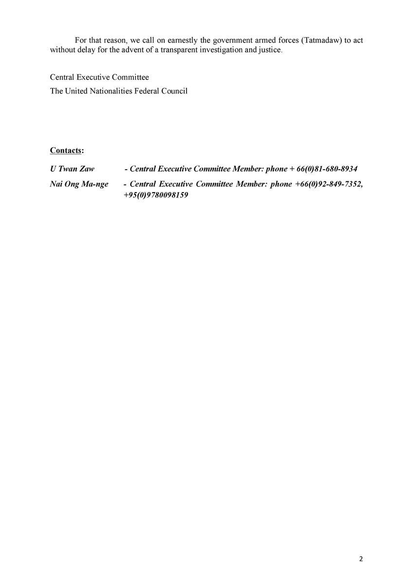 Position Statement on Unlawful Arrest and Killing of 3 Members of Karenni National Progressive Party (KNPP) Force and One Civilian

PDF Link :  docdro.id/PE8MNKQ