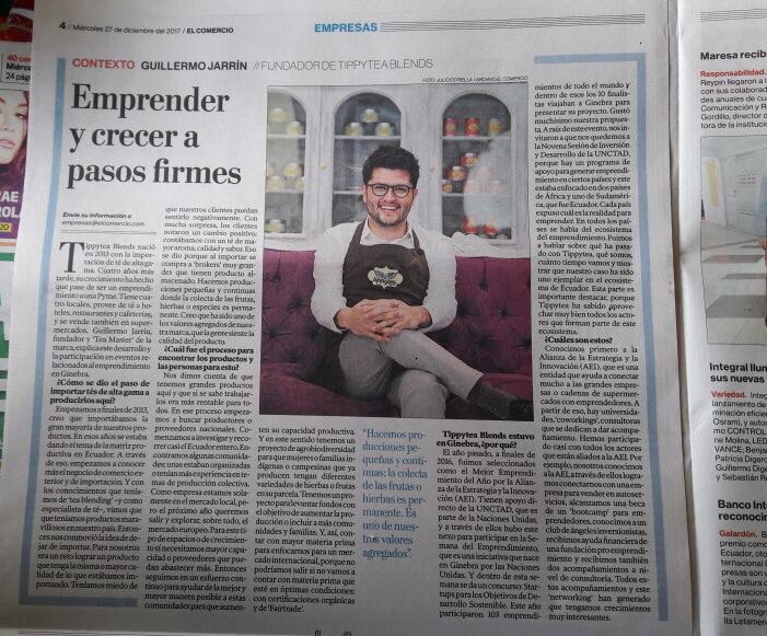 ¡Gracias a nuestros amigos del <a href="/elcomerciocom/">El Comercio</a> por esta hermosa nota!  @aei_ec <a href="/GuillermoJarrin/">Guillermo Jarrín</a> <a href="/TippyteaBlends/">Tippytea</a>