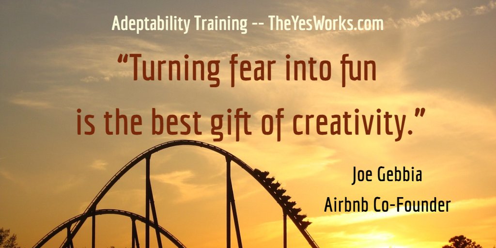 TheYesWorks's tweet photo. #Fear and #fun are tied together. There is no fun without fear. The #creativity and #courage to turn fear into fun is a #HighPerformance skill.

#CompanyCulture #AdeptabilityPerspective #innovation #managefear https://t.co/GWQZ1luOYP