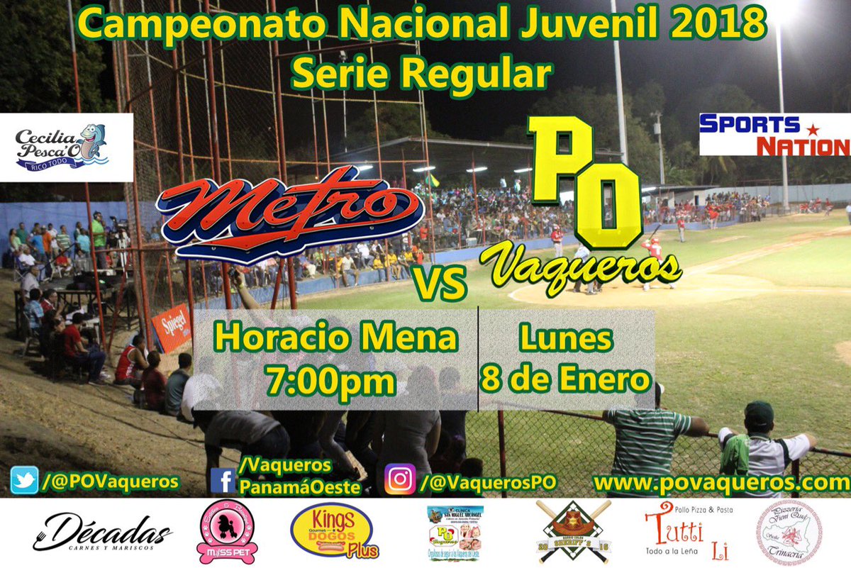 VaquerosPO's tweet photo. ¡PRIMER PARTIDO EN CASA! 

¡ESTA ES LA PRIMERA CITA EN EL HORACIO MENA!
⚾️METRO vs OESTE
📅Lunes 8 de Enero
⏰7:00pm 
#VamosVaqueros @DistritoDeChame 

#sportsnation #kingsdogos #restaurantedecadas #clinicasanmiguel @misspetpty @Tuttilipa tuttilipanama @resvieniqua https://t.co/FLKcI2rfCe