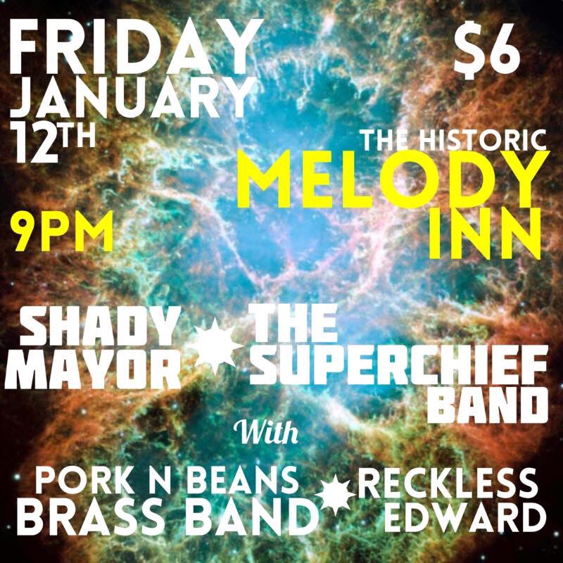 theSCBIndy's tweet photo. After the holidays, make plans and don’t miss #thesuperchiefband with our friends Shady Manor, Pork N Beans Brass Band, and Reckless Edward at Melody Inn on January 12! #localband #bluesrock #oldies #localartist #band #music https://t.co/QLZVFu5sQ4