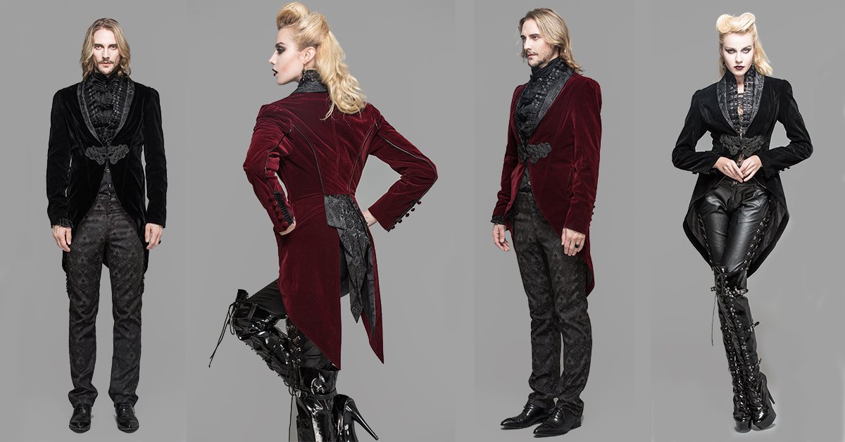 Black or Red??
Tail, Velvet &amp; bustle style layering on the back,
Do you like this Swallow Tail Jacket??
Shop Link goo.gl/d882o3