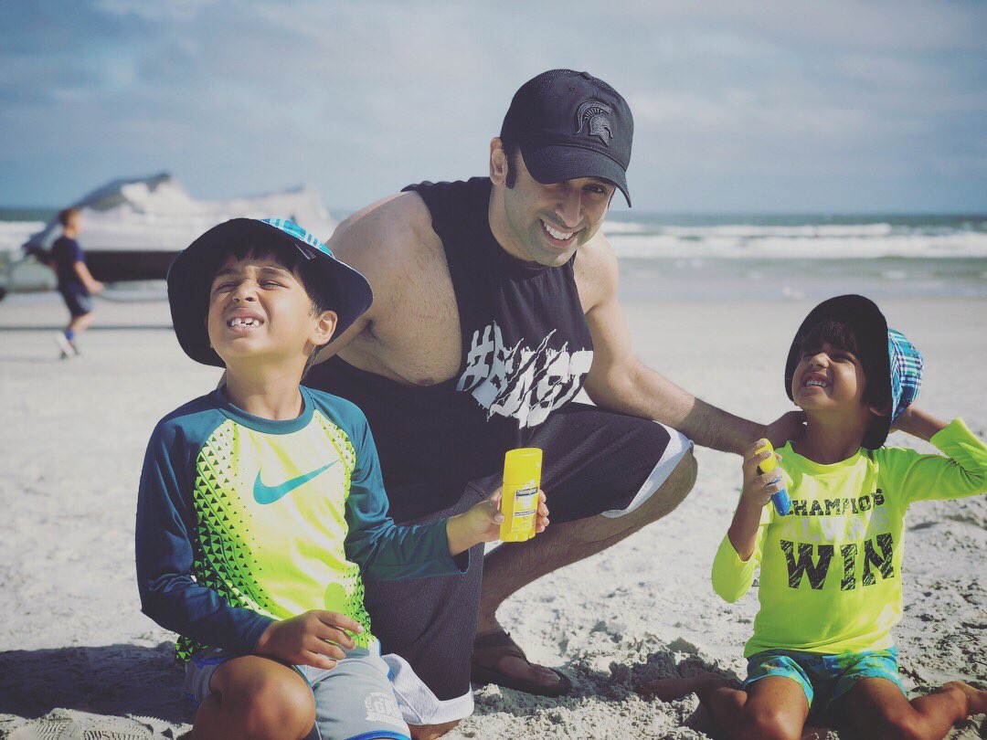 DrBhanusali's tweet photo. There is absolutely nothing harder in the world than getting these little monsters to sit still for a photo.  In this case, actually beaming with pride since the source of distraction is their obsession with their favorite sunscreens! #prouduncleandderm #spfalways cc @Neutrogena https://t.co/nQI9aT19qB