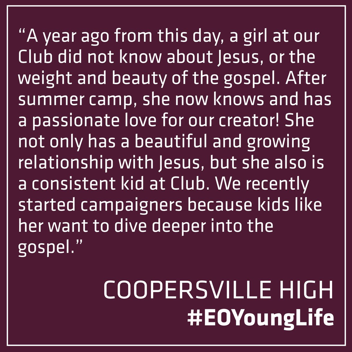 EOYoungLife's tweet photo. Part One.
It has been a beautiful year, and we are so incredibly thankful. #EOYoungLife https://t.co/9rO9hJnEG5