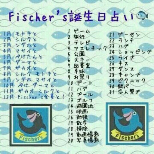 L A L A Fischer Sの誕生日占いだよーん 皆リプで結果教えてねー ちなみに私は ダーマとプールだって 幸せやなぁ フィッシャーズ 誕生日占い