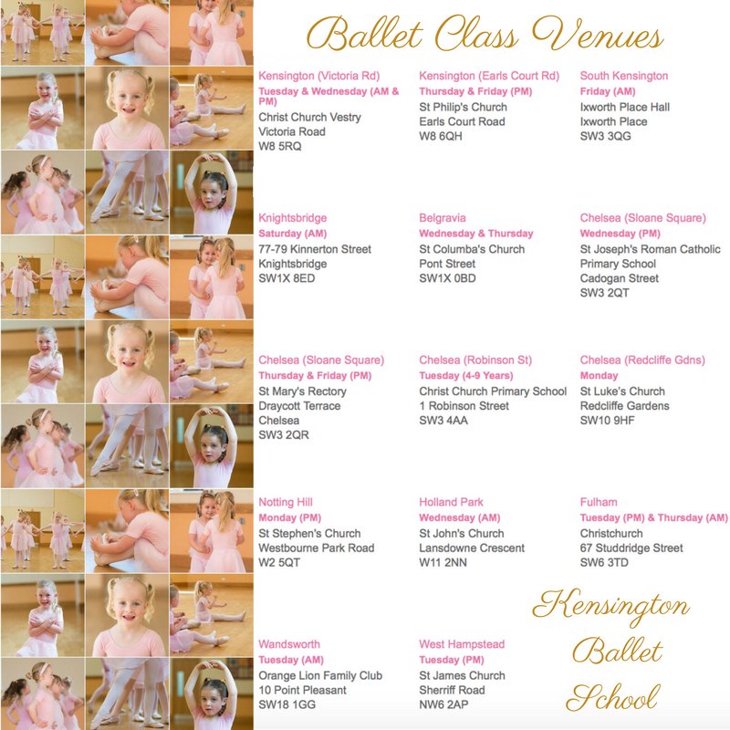 Here's a reminder of our current class locations. Please head to our website for more info &amp; to enquire about enrolling. We'd love to welcome your little one to Kensington Ballet School. 

buff.ly/2Bxorxm  

#ballet #balletschool #London #Kensington #WestLondon #whatson