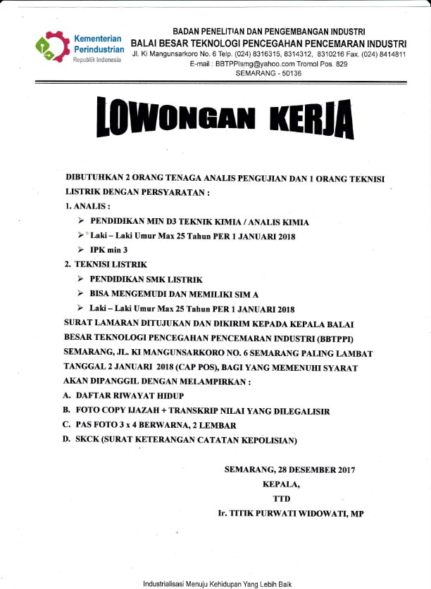 Bbtppi Kemenperin En Twitter Bbtppi Bbtppi Ri Semarang Membuka Lowongan Pekerjaan Untuk Analis Kimia D3 Dan Teknisi Listrik Smk Kemenperin Ri Insanoke Jatenggayeng Kemalajateng Humasjateng Waktu Dan Tempat Sangat Terbats Https T Co