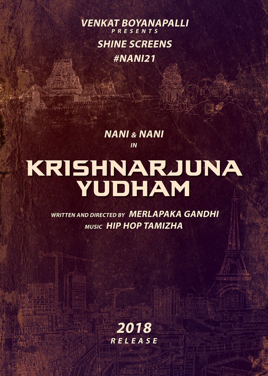 telugufilmnagar's tweet photo. Update! #Tollywood #TeluguFilmnagar
@NameisNani &amp; #MerlapakaGandhi’s #KrishnarjunaYuddham will be releasing on 12th April 2018. #KAYonApr12th #Nani21 https://t.co/FrrVUeiODS