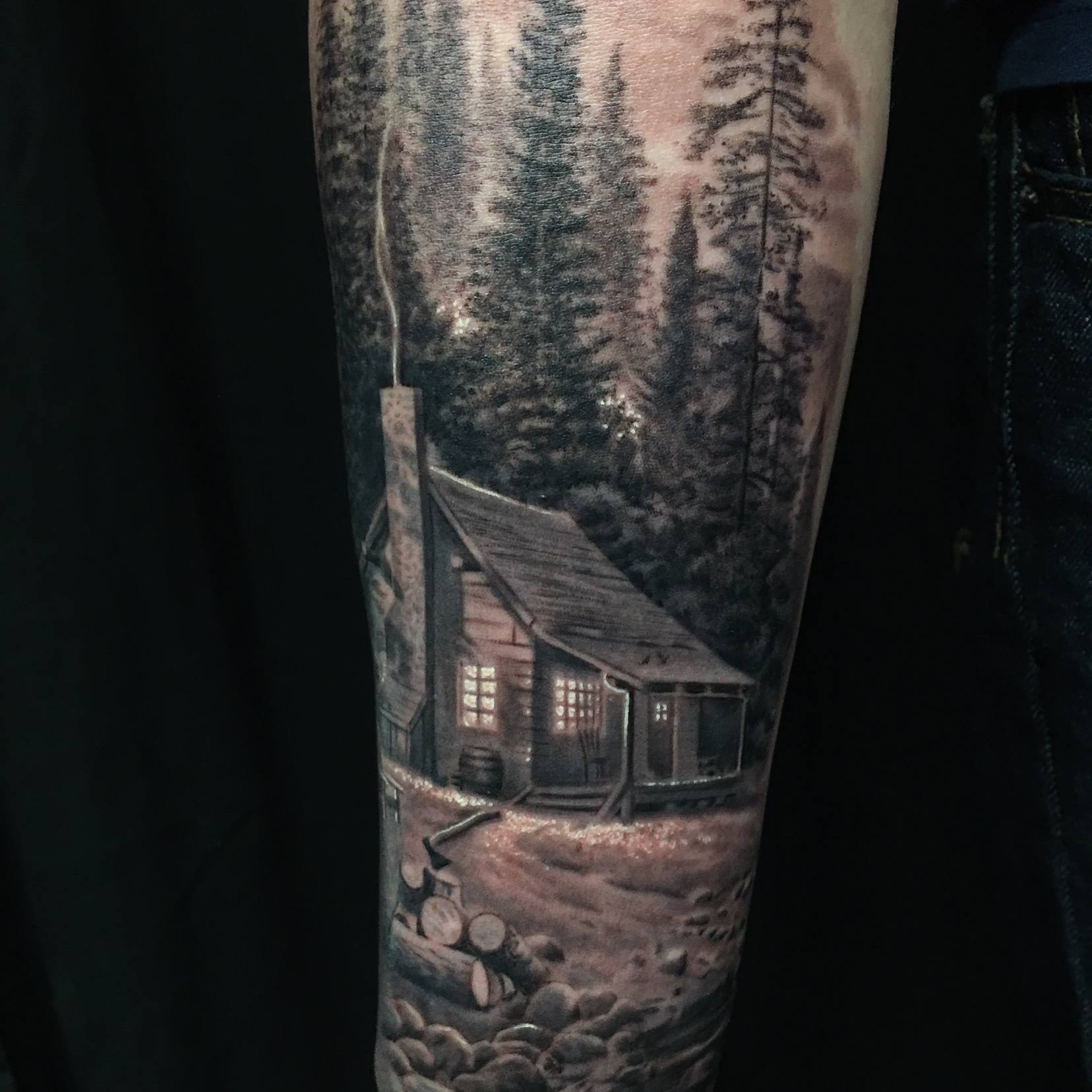 40 Log Cabin Tattoo Designs For Men  Dwelling Ink Ideas