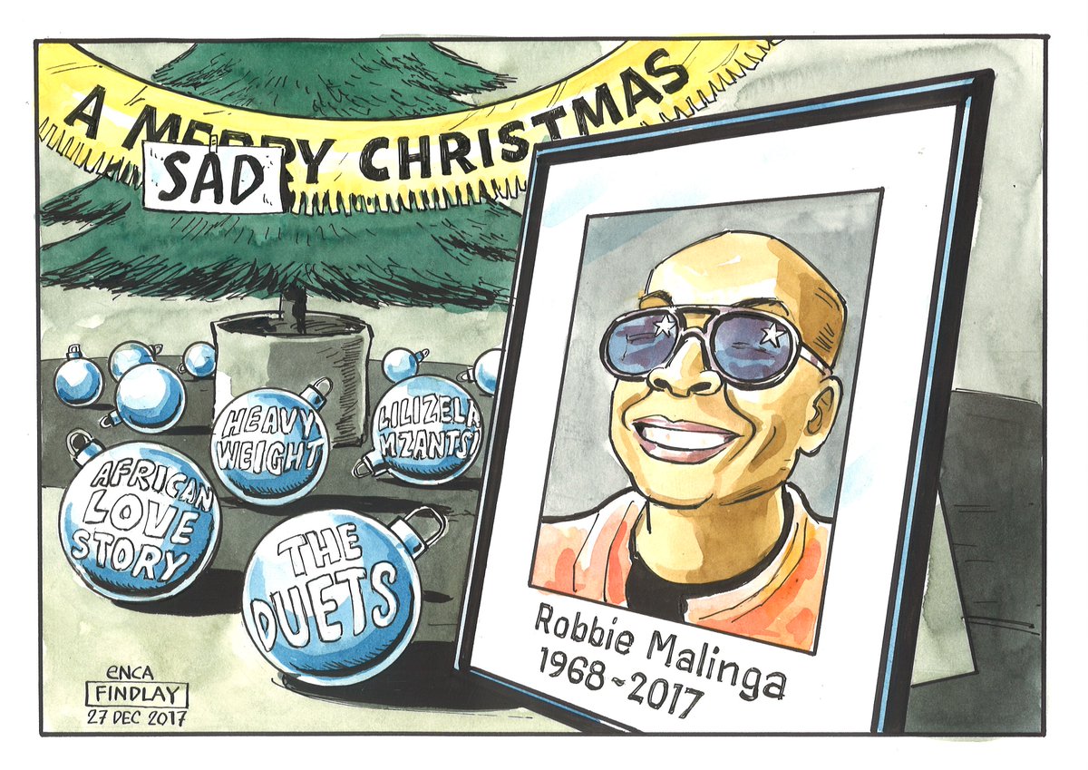 eNCA's tweet image. #eNCAcartoon by Findlay: A sad Christmas. #RIPRobbieMalinga