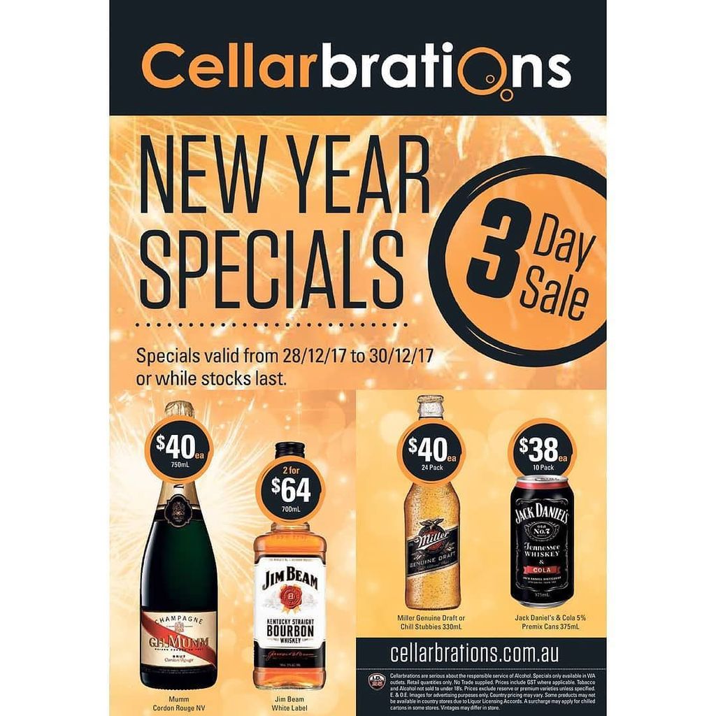 Oliveris_Liquor's tweet photo. 🍻🍻🍷 3 DAY SALE!!! on now at Cellarbrations at Beeliar🍷🍻🍻
-
3-DAY Specials valid From: 28/12/2017 - Until: 30/12/2017 or while stocks last. See in-store for more details. .
#cellarbrationsatbeeliar #cellarbrationsbeeliar #oliveris #beeliar #wine #beer #spirits #cider #sp… https://t.co/kh7yW3oopJ