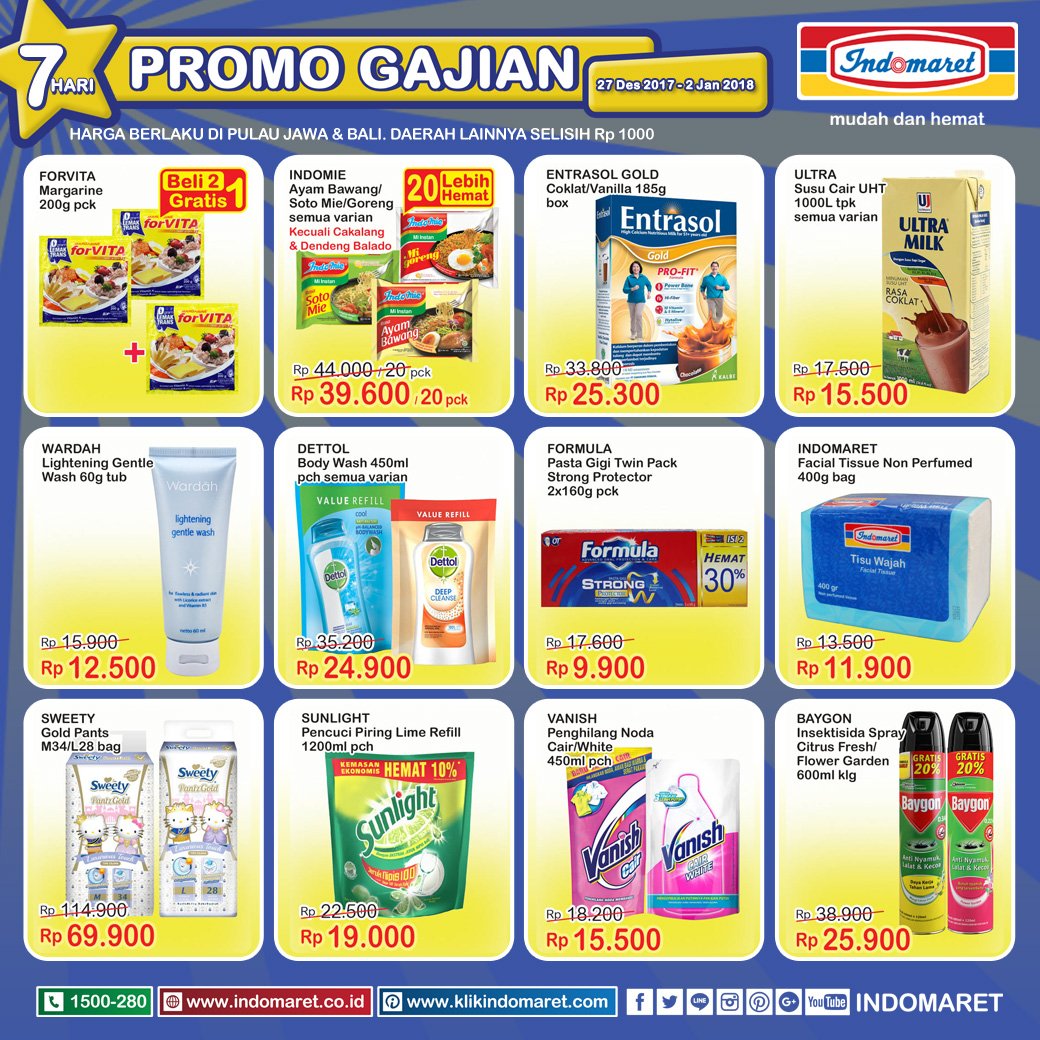 Dapatkan hematnya produk Promo Gajian periode 27 Desember 2017 - 2 Januari 2018 hanya di Indomaret. Yuk buruan!