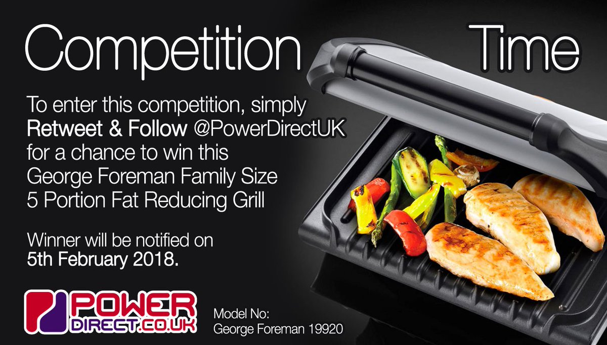 PowerDirectUK's tweet photo. #RT &amp; #Follow @PowerDirectUK for a chance to #Win a George Foreman Family Size 5 Portion Grill.  #Free to Enter #Competition #Giveaway drawn 5th February 2018. https://t.co/Qfw4EmfZyS