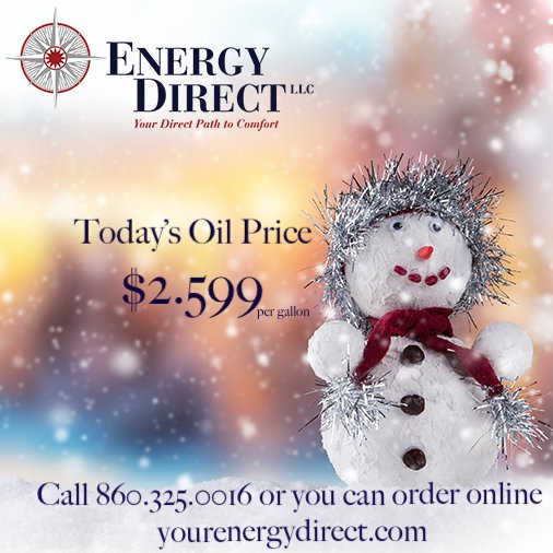Today's oil price is $2.599 call 850.325.0016 to schedule a delivery or order directly online at yourenergydirect.com #oilheatct #autodelivery #codoilct
