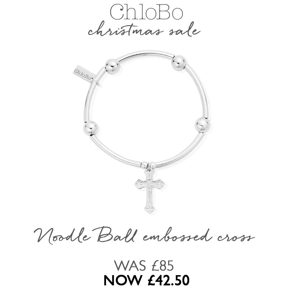 ChloBoJewellery's tweet photo. At £49.50 this Noodle Ball Embossed Cross Bracelet will become your new favourite #ChristmasSale #TisTheSeasonToStack. Shop our sale and find it here https://t.co/1UdbJDSSyx https://t.co/irKeIixAx3